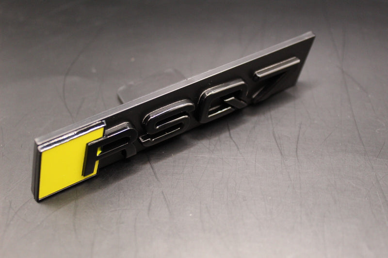 Gloss Black Yellow RSQ7 Front Grille Stick-On & Rear Boot Badge Set Fit For AUDI