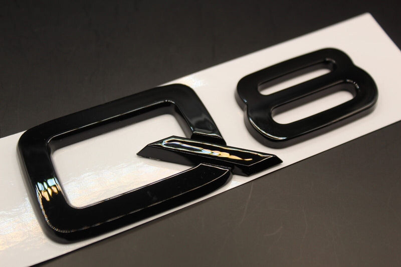 Gloss Black/Chrome Silver Q8 Fits Audi Badge Letters Emblem Rear Trunk Boot Lid