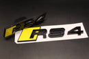Gloss Black Yellow RS4 Front Grille Stick-On & Rear Boot Badge Set Fit For AUDI