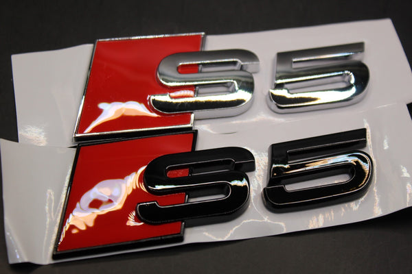 Gloss Black/Chrome Silver S5 Fits Audi Badge Letters Emblem Rear Trunk Boot Lid