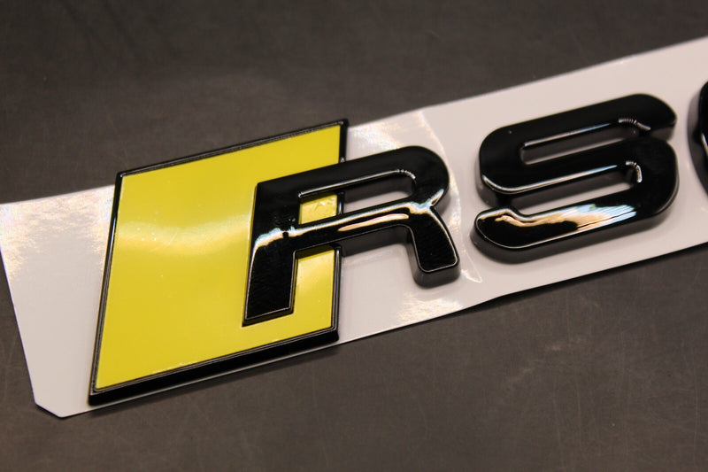 Gloss Black Yellow RSQ3 Front Grille Honeycomb & Rear Boot Badge Set For AUDI