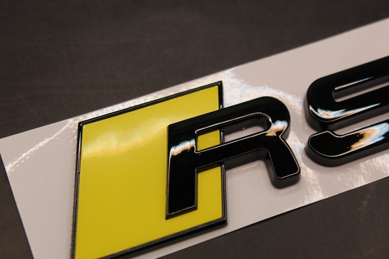 Gloss Black Yellow RS6 Front Grille Honeycomb & Rear Boot Badge Set Fit For AUDI