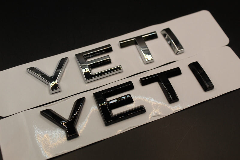 Gloss Black/Chrome Silver YETI CAPITAL LETTERS For SKODA Badge Rear Trunk Boot