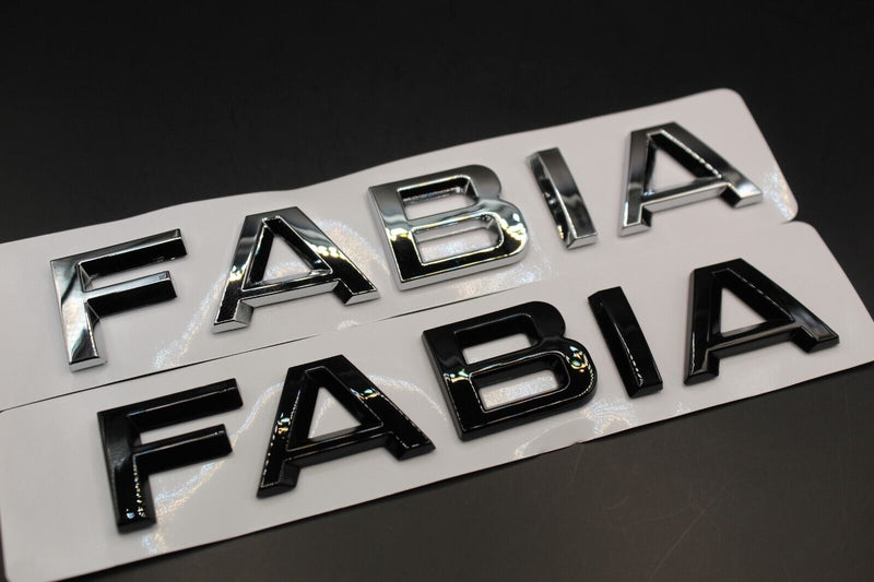 Gloss Black/Chrome Silver FABIA CAPITAL LETTERS For SKODA Badge Rear Trunk Boot