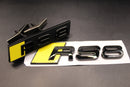 Gloss Black Yellow RS8 Front Grille Honeycomb & Rear Boot Badge Set Fit For AUDI