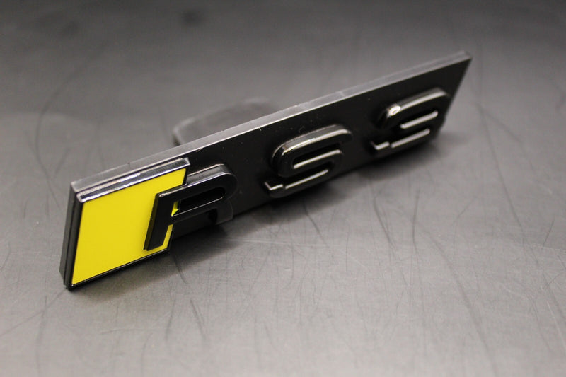 Gloss Black Yellow RS3 Front Grille Stick-On & Rear Boot Badge Set Fit For AUDI