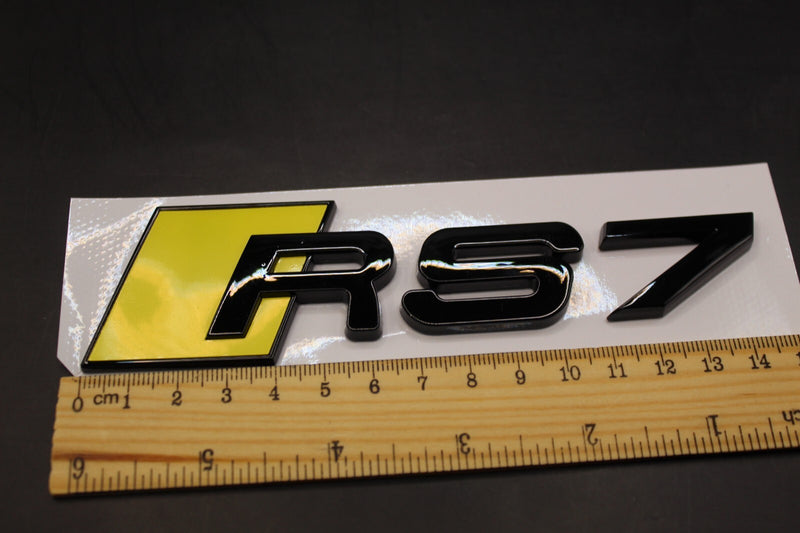 Gloss Black Yellow RS7 Front Grille Honeycomb & Rear Boot Badge Set Fit For AUDI