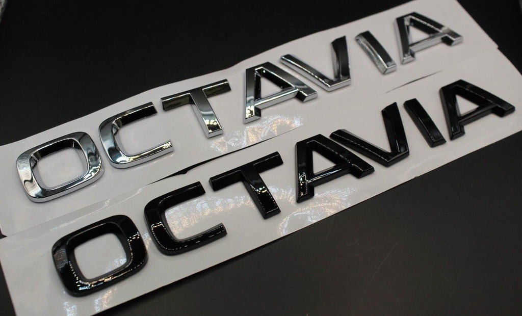 Gloss Black/Chrome Silver OCTAVIA CAPITAL LETTERS For SKODA Badge Rear