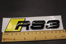 Gloss Black Yellow RS3 Front Grille Stick-On & Rear Boot Badge Set Fit For AUDI