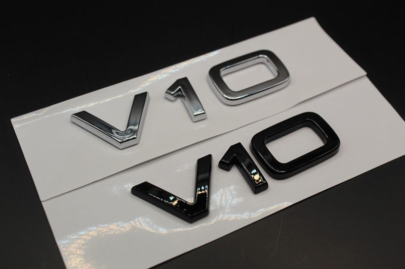 Gloss Black/Chrome Silver V10 Fits Audi Badge Letters Emblem Side Fender Wing