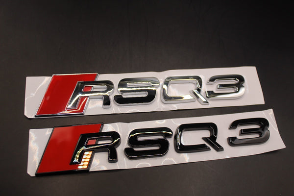 Gloss Black/Chrome Silver RSQ3 For Audi Badge Letters Emblem Rear Trunk Boot Lid