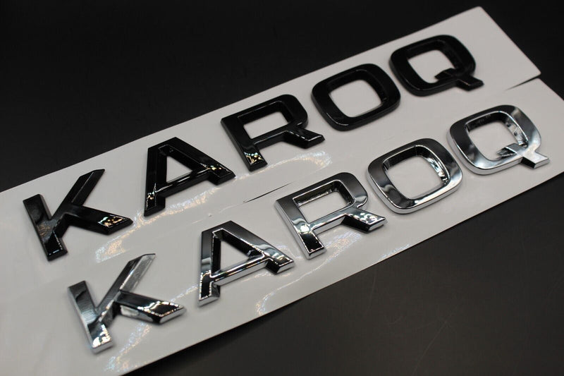 Gloss Black/Chrome Silver KAROQ For SKODA Badge Rear Trunk Boot Lid Tailgate