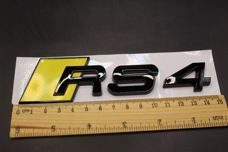 Gloss Black Yellow RS4 Front Grille Honeycomb & Rear Boot Badge Set Fit For AUDI