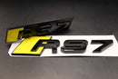 Gloss Black Yellow RS7 Front Grille Stick-On & Rear Boot Badge Set Fit For AUDI