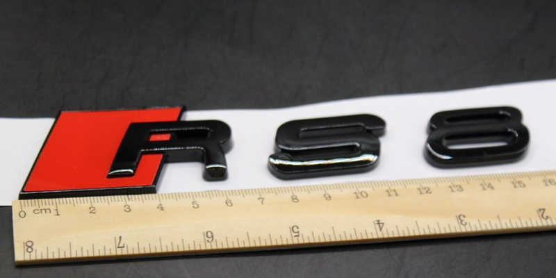 Gloss Black/Chrome Silver RS8 Fits Audi Badge Letters Emblem Rear Trunk Boot Lid