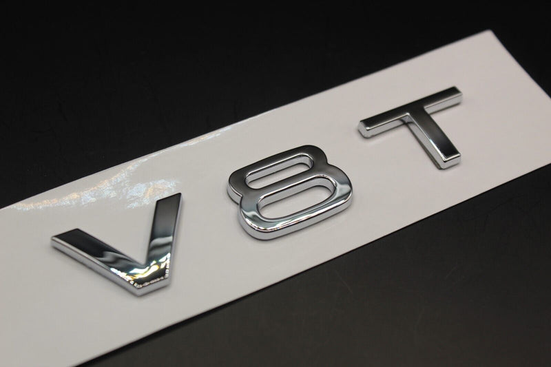 Gloss Black/Chrome Silver V8T Fits Audi Badge Letters Emblem Side Fender Wing