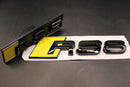 Gloss Black Yellow RS8 Front Grille Stick-On & Rear Boot Badge Set Fit For AUDI