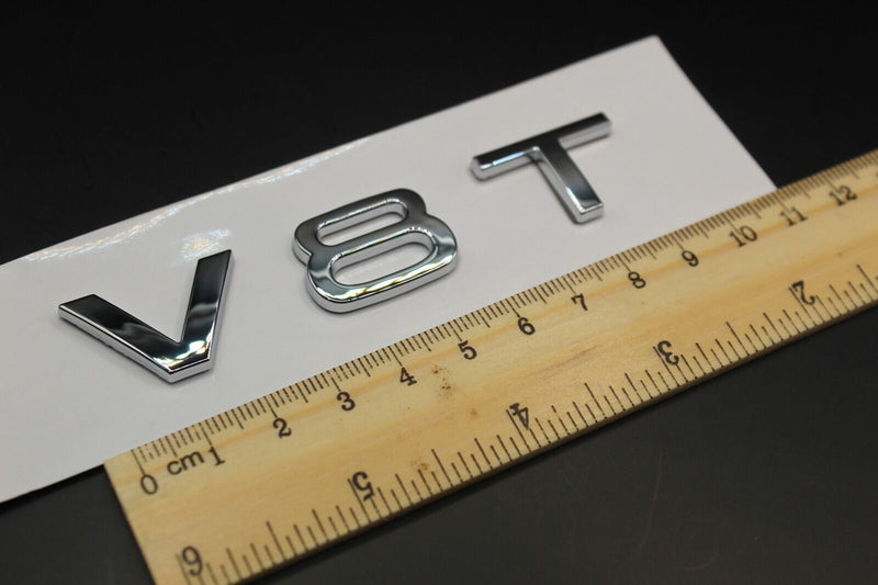 Gloss Black/Chrome Silver V8T Fits Audi Badge Letters Emblem Side Fender Wing