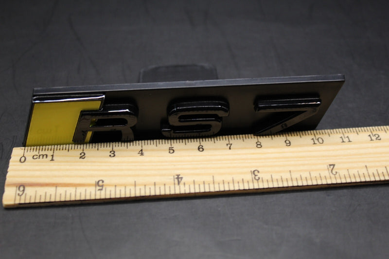 Gloss Black Yellow RS7 Front Grille Stick-On & Rear Boot Badge Set Fit For AUDI
