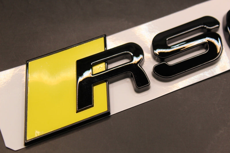 Gloss Black Yellow RSQ5 Front Grille Honeycomb & Rear Boot Badge Set For AUDI