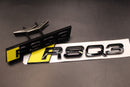 Gloss Black Yellow RSQ3 Front Grille Honeycomb & Rear Boot Badge Set For AUDI