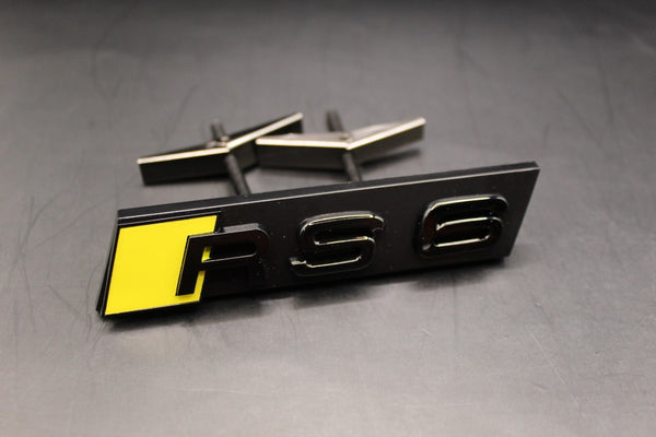 Gloss Black Yellow RS6 Front Grille Honeycomb Clip Bracket Badge Fit For AUDI