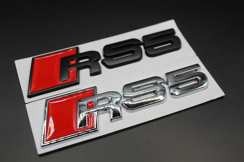 Matte Black/Chrome Silver RS5 Fits Audi Badge Letters Emblem Rear Trunk Boot Lid