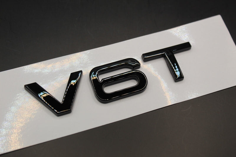 Gloss Black/Chrome Silver V6T Fits Audi Badge Letters Emblem Side Fender Wing