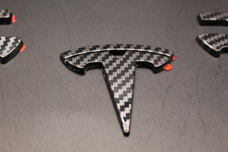 Carbon Fiber Style Model 3 Overlay Badge Set For Tesla Front/Rear/Steering Wheel