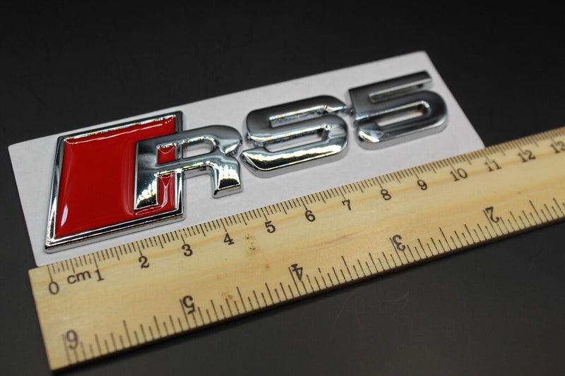 Matte Black/Chrome Silver RS5 Fits Audi Badge Letters Emblem Rear Trunk Boot Lid