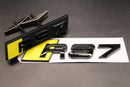 Gloss Black Yellow RS7 Front Grille Honeycomb & Rear Boot Badge Set Fit For AUDI