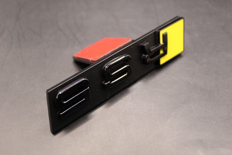 Gloss Black Yellow RS5 Front Grille Stick-On & Rear Boot Badge Set Fit For AUDI