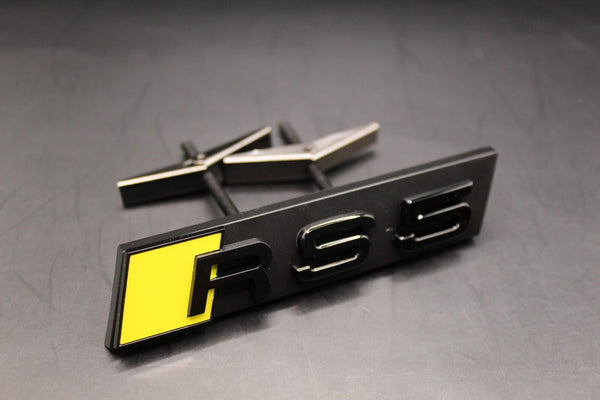 Gloss Black Yellow RS5 Front Grille Honeycomb Clip Bracket Badge Fit For AUDI
