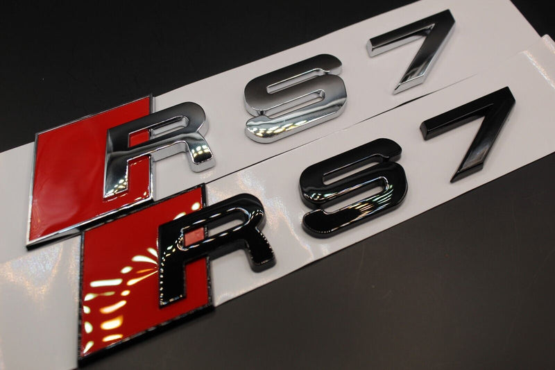 Gloss Black/Chrome Silver RS7 Fits Audi Badge Letters Emblem Rear Trunk Boot Lid