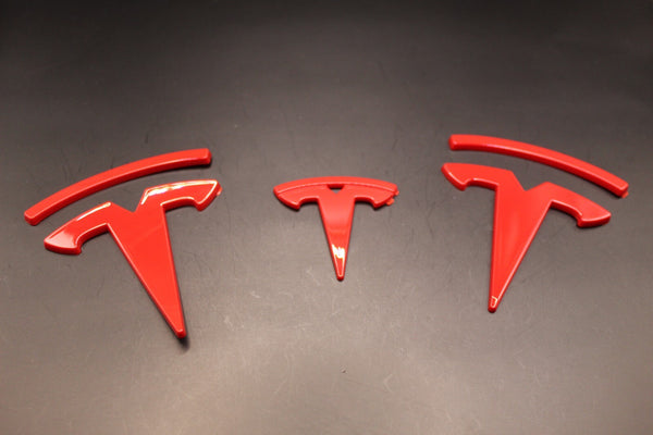 Red Model 3 Overlay Badge Set For Tesla Front/Rear/Steering Wheel