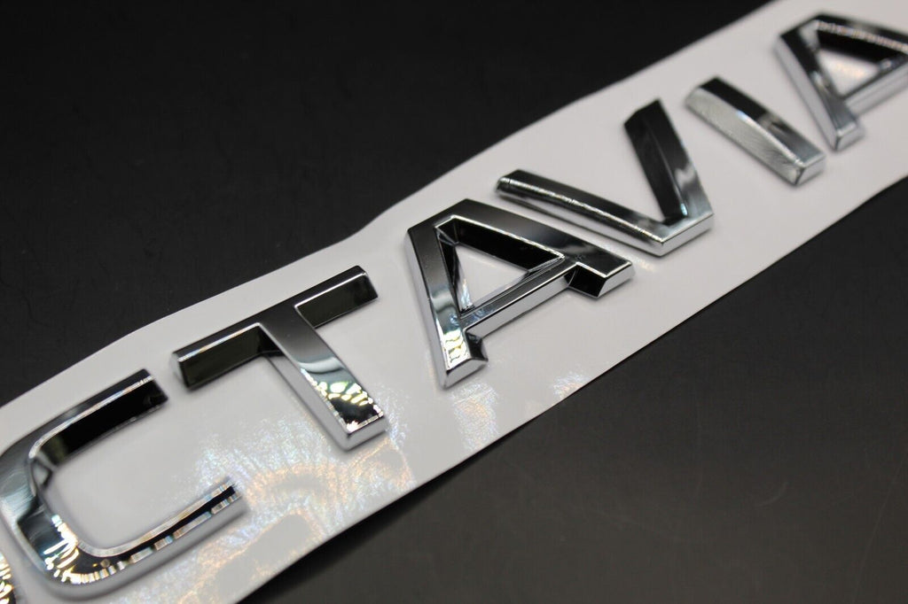 Gloss Black/Chrome Silver OCTAVIA CAPITAL LETTERS For SKODA Badge Rear