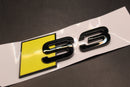 Gloss Black Yellow S3 Front Grille Honeycomb & Rear Boot Badge Set For AUDI