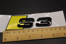 Gloss Black Yellow S3 Front Grille Honeycomb & Rear Boot Badge Set For AUDI