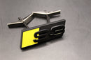 Gloss Black Yellow S3 Front Grille Honeycomb & Rear Boot Badge Set For AUDI