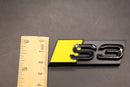 Gloss Black Yellow S3 Front Grille Honeycomb & Rear Boot Badge Set For AUDI