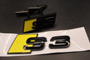 Gloss Black Yellow S3 Front Grille Honeycomb & Rear Boot Badge Set For AUDI