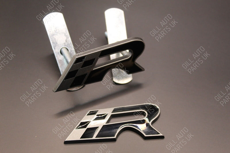 Black Grey Chequered Flag R Racing Front Grille And Rear Boot Badge Set For Seat