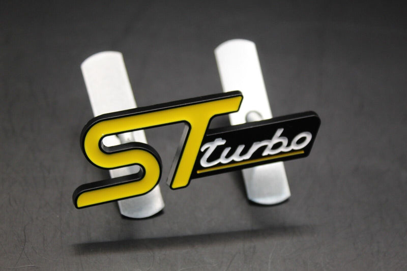 Yellow/Black Front Grille & Rear Boot ST Turbo Badge Set For Ford Letters