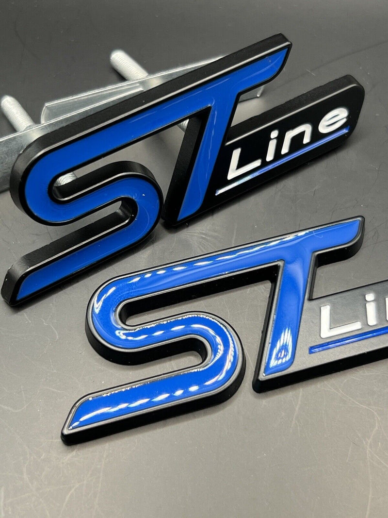 Front Grille & Rear Boot ST Line Badge Set For Ford Letters Emblem Blue BLACK