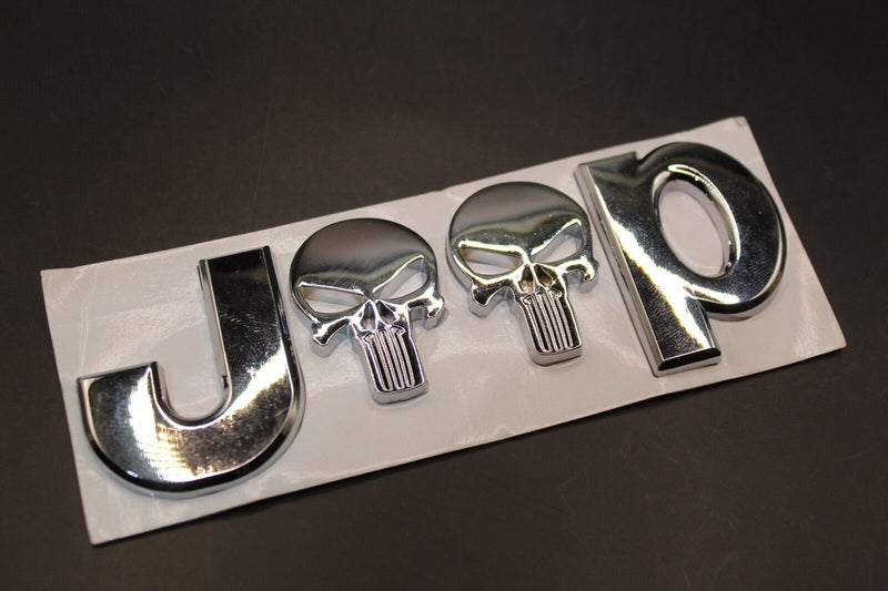 For Jeep Chrome Silver  Skull Badge Front Rear Bonnet Boot Letters