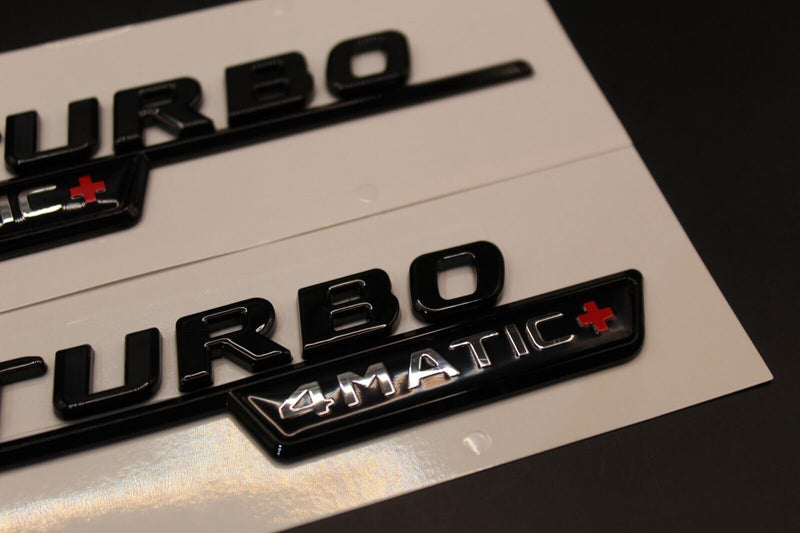 2pcs Gloss Black Flat V8 BITURBO 4MATIC+ Fender side Wing badge For Mercedes