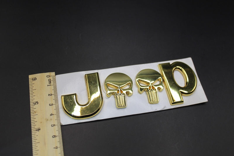 For Jeep Gloss Gold Shiny Skull Badge Front Rear Bonnet Boot Letters