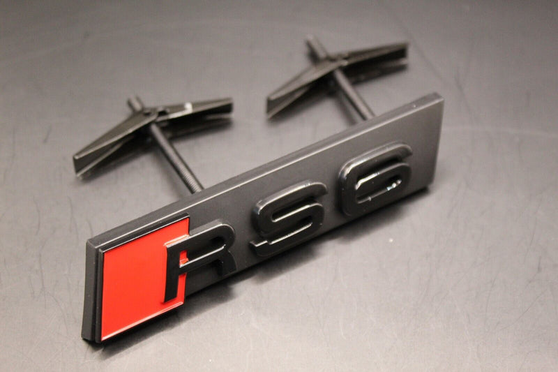 Gloss Black Red RS6 Honeycomb Front Grille Badge Clip Bracket Fit For Audi