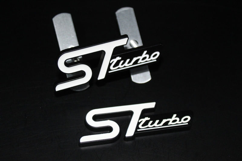 White/Black Front Grille & Rear Boot ST Turbo Badge Set For Ford Letters