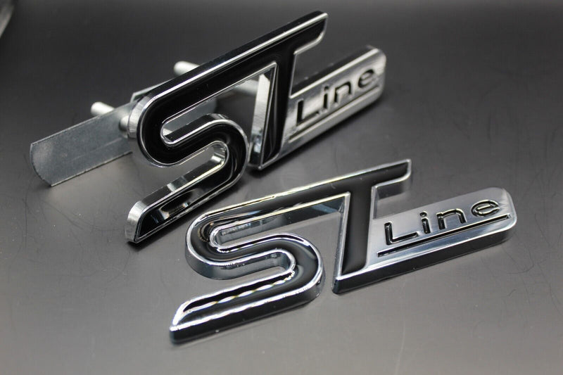 Front Grille & Rear Boot ST Line Badge Set For Ford Letters Emblem BLACK Silver